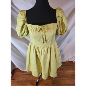 NWT Camila Coelho Spring Green Linen Blend Milk Maid Dress Size S